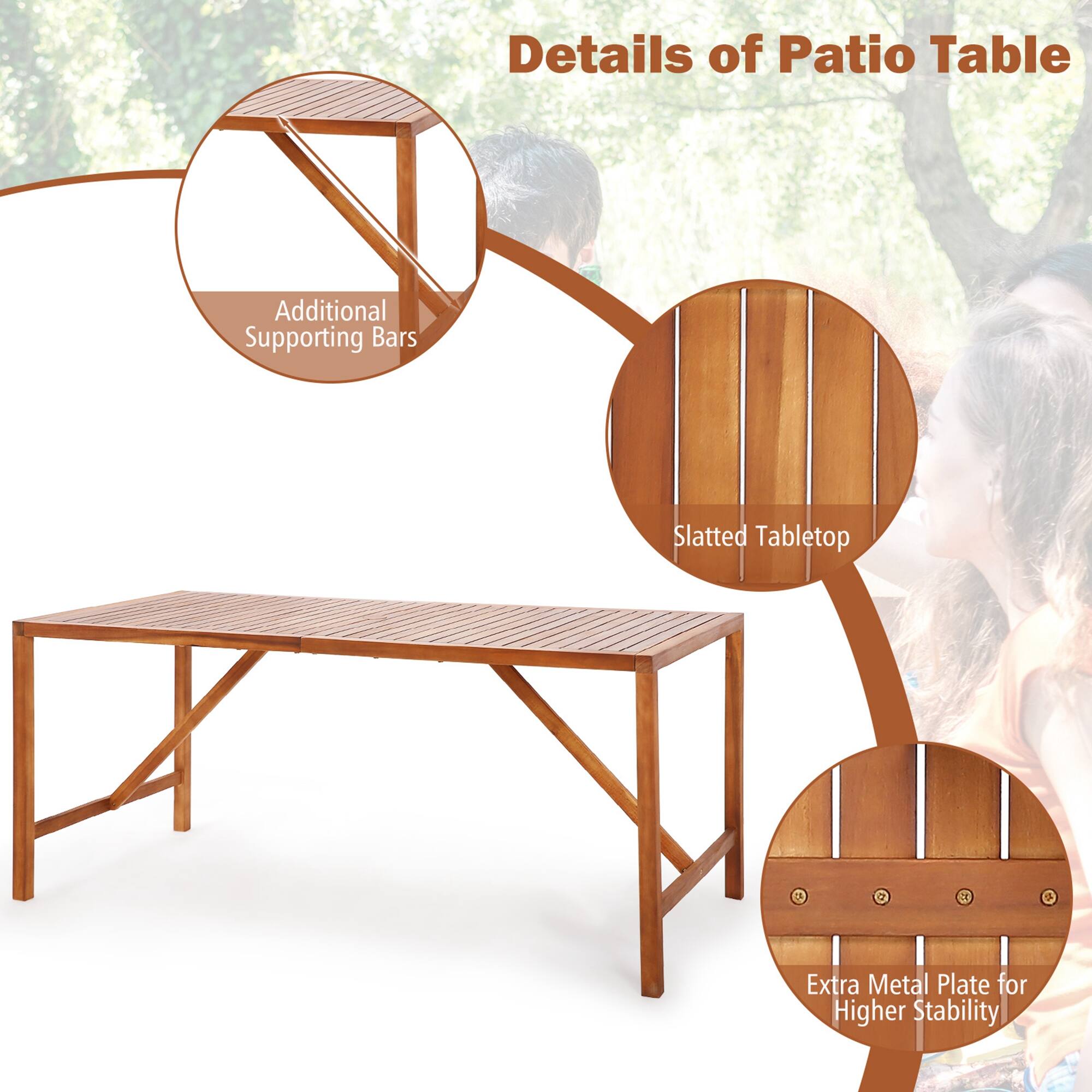 Details of Patio Table
Additional Supporting Bars
Slatted Tabletop
Extra Metal Plate for Higher Stability