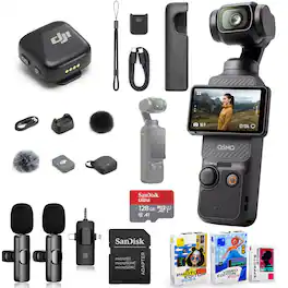 Bundle - DJI - Osmo Pocket 3 Vlog Combo 4K Camera with Mic Mini, 128GB microSD, Wireless Mic & Tripod - Black