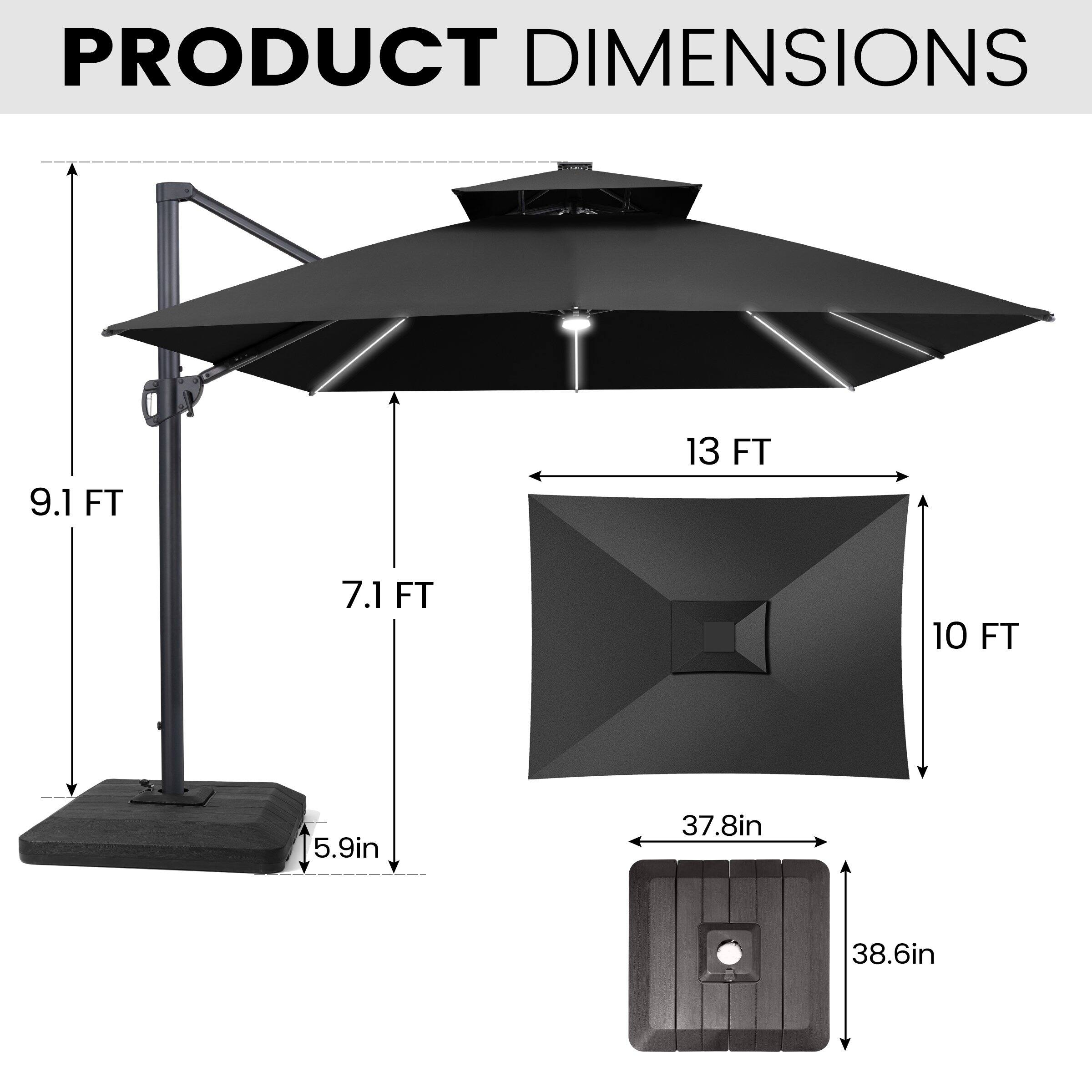 PRODUCT DIMENSIONS

- 9.1 FT
- 13 FT
- 7.1 FT
- 10 FT
- 5.9 in
- 37.8 in
- 38.6 in
