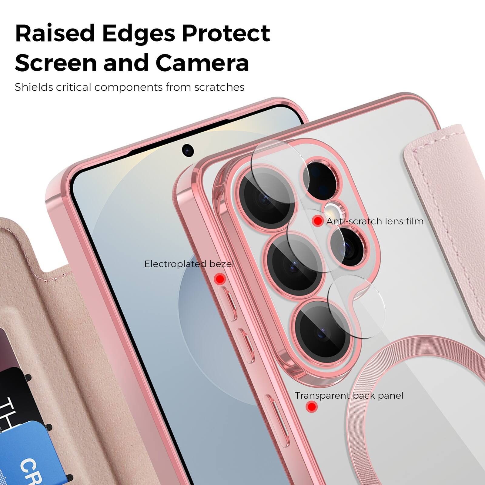 Raised Edges Protect Screen and Camera  
Shields critical components from scratches  

- Anti-scratch lens film  
- Electroplated bezel  
- Transparent back panel