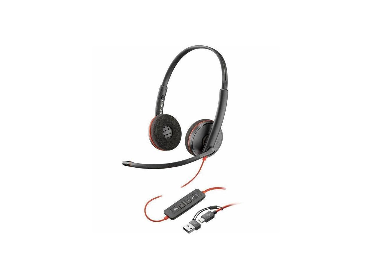 HP - Poly Blackwire 3220 USB-C Stereo Headset w/ Adapter - Black