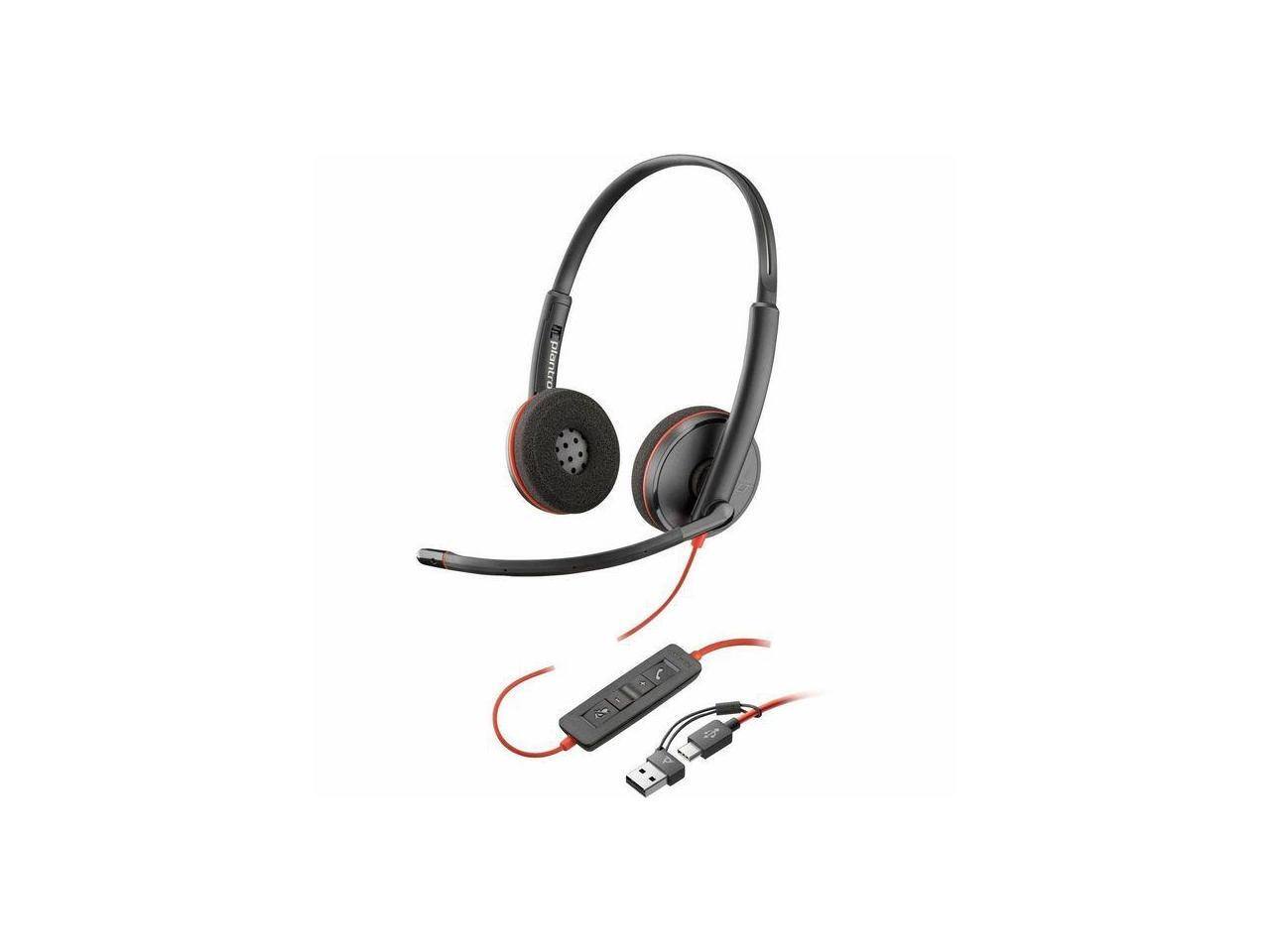 Front. HP - Poly Blackwire 3220 USB-C Stereo Headset w/ Adapter - Black.