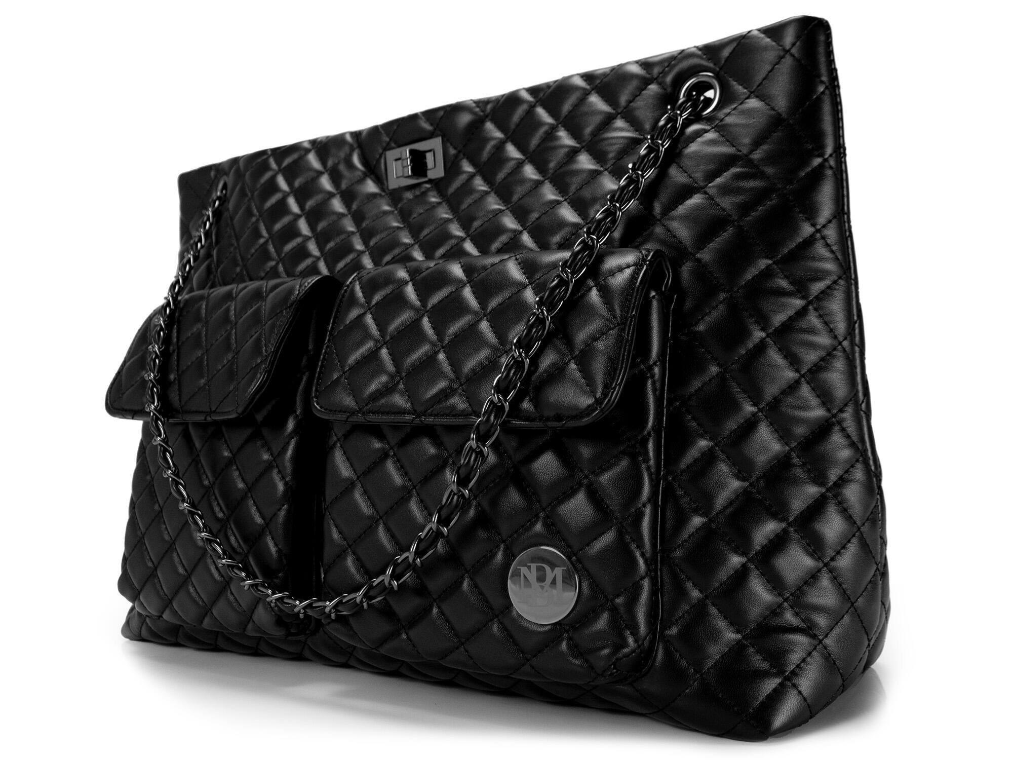 Alt View 6. Badgley Mischka - BADGLEY MISCHKA Diana Quilted Vegan Leather Weekender Duffel Bag | Black - Black.