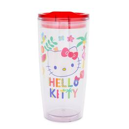 Silver Buffalo - Sanrio Hello Kitty Tropical Plastic Travel Tumbler With Lid | Holds 20 Ounces - Red