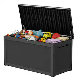 Decksplore - 260 Gallon Resin Outdoor Storage Box Large Sturdy Deck Box Waterproof Double Wall Panels for Backyard Garden Hose - Black
