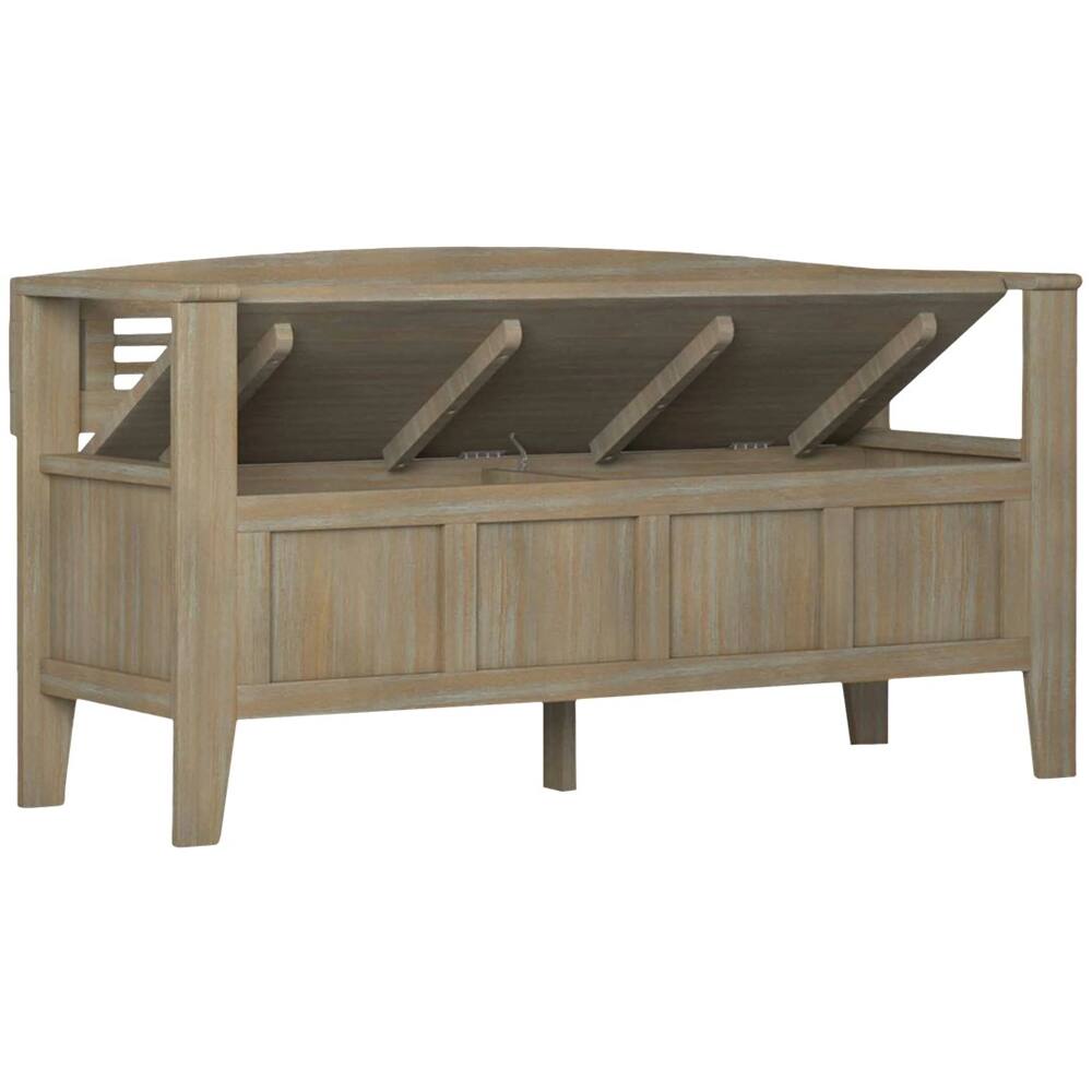 Left View: Simpli Home - Warm Shaker SOLID WOOD 44 inch Wide Transitional Entryway Storage Bench in - White