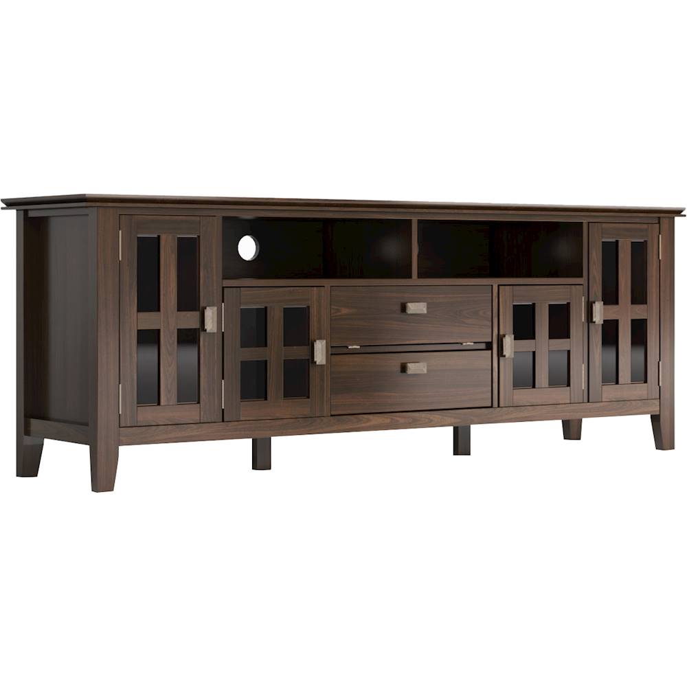 Angle View: Simpli Home - Redmond SOLID WOOD 72 inch Wide Transitional TV Media Stand in Brunette Brown For TVs up to 80 inches - Brunette Brown
