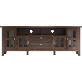 Simpli Home - Artisan 72W Low TV Stand with Drawers, Glass Doors and Cubbies - Tobacco Brown