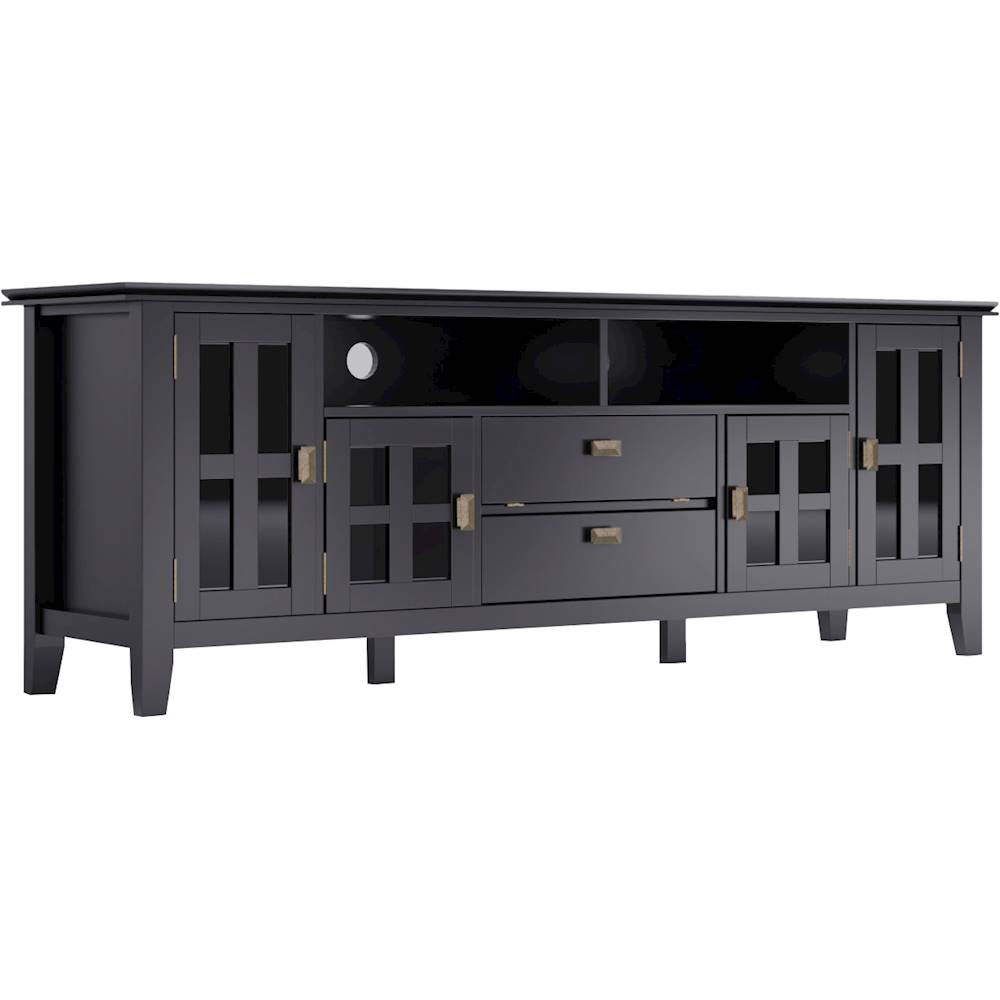 Angle View: Simpli Home - Artisan SOLID WOOD 72 inch Wide Transitional TV Media Stand in Black For TVs up to 80 inches - Black