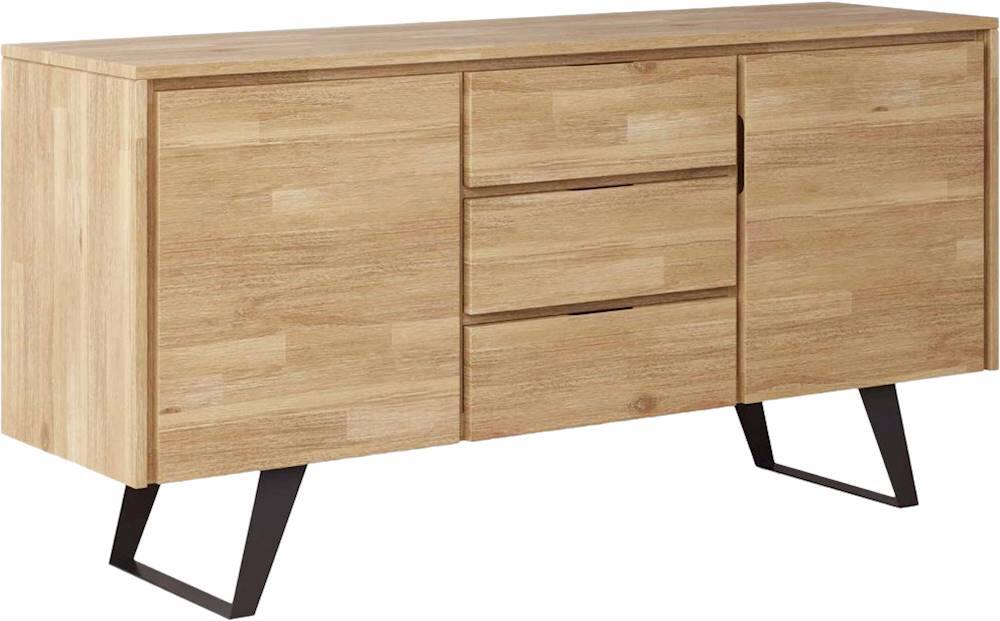 Angle. Simpli Home - Lowry Modern Industrial Acacia Wood And Metal 2-Door 3-Drawer Sideboard - Distressed Golden Wheat.