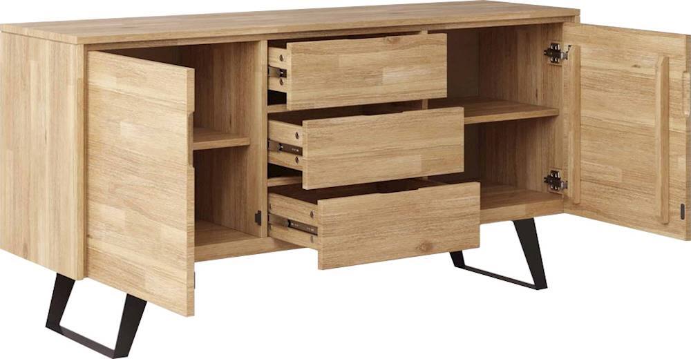 Alt View 11. Simpli Home - Lowry Modern Industrial Acacia Wood And Metal 2-Door 3-Drawer Sideboard - Distressed Golden Wheat.