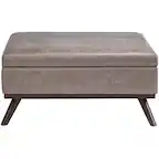 Front. Simpli Home - Owen Square Mid-Century Modern Faux Air Leather Ottoman With Inner Storage - Distressed Gray Taupe.