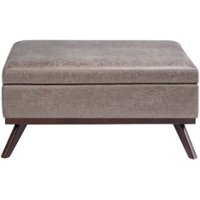 Simpli Home - Owen Square Mid-Century Modern Faux Air Leather Ottoman With Inner Storage - Distressed Gray Taupe - Front_Zoom