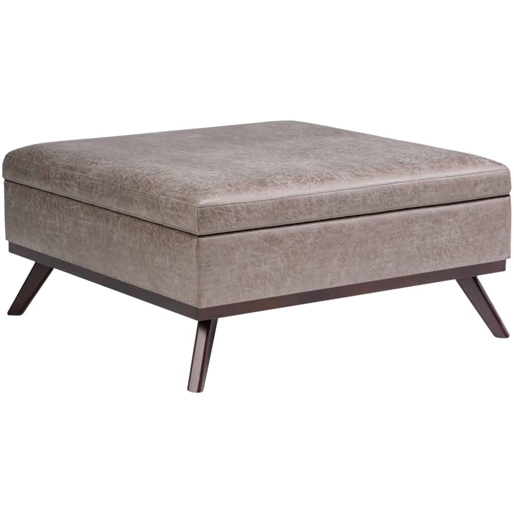 Alt View 11. Simpli Home - Owen Square Mid-Century Modern Faux Air Leather Ottoman With Inner Storage - Distressed Gray Taupe.