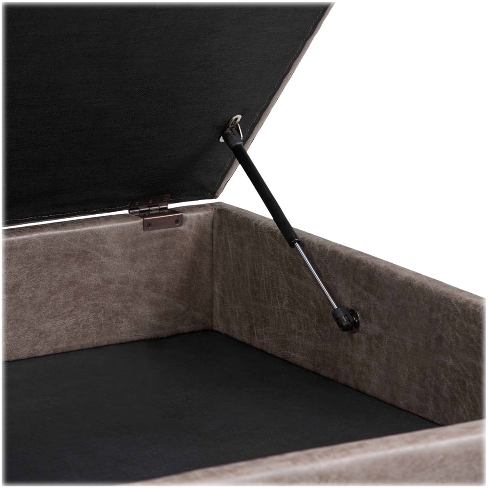 Alt View 13. Simpli Home - Owen Square Mid-Century Modern Faux Air Leather Ottoman With Inner Storage - Distressed Gray Taupe.