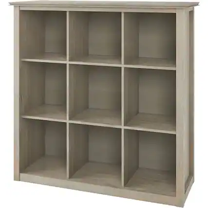 Front. Simpli Home - Artisan Contemporary Wood 9-Shelf Bookcase - Distressed Gray.