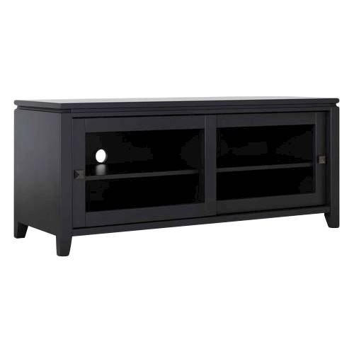 Angle View: CorLiving - Black Gloss TV Bench with Open Shelves for TVs up to 85" - Black