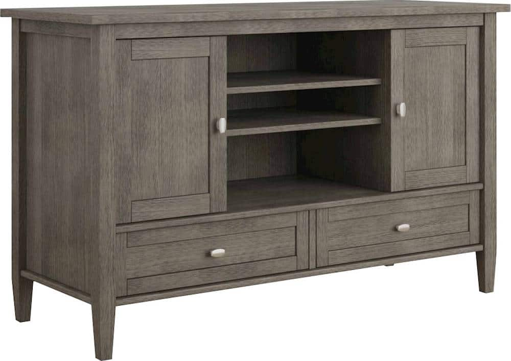 Angle View: Simpli Home - Warm Shaker SOLID WOOD 47 inch Wide Transitional TV Media Stand in Farmhouse Grey For TVs up to 50 inches - Farmhouse Gray