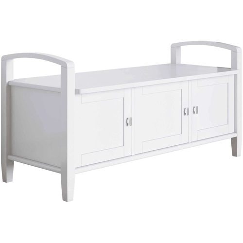 Simpli Home - Warm Shaker SOLID WOOD 44 inch Wide Transitional Entryway Storage Bench in - White