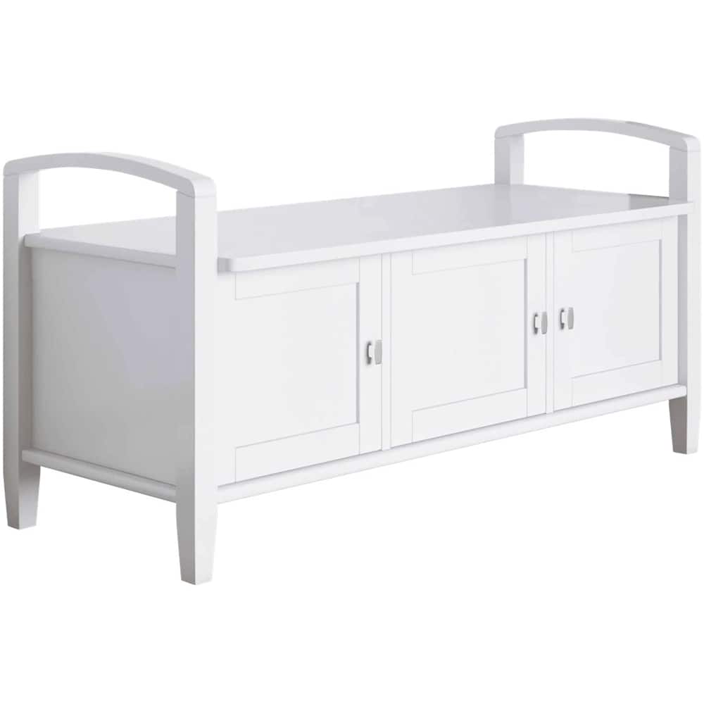 Front. Simpli Home - Warm Shaker SOLID WOOD 44 inch Wide Transitional Entryway Storage Bench in White - White.