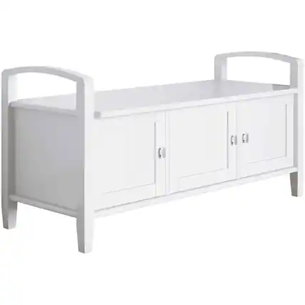 Front. Simpli Home - Warm Shaker SOLID WOOD 44 inch Wide Transitional Entryway Storage Bench in White - White.