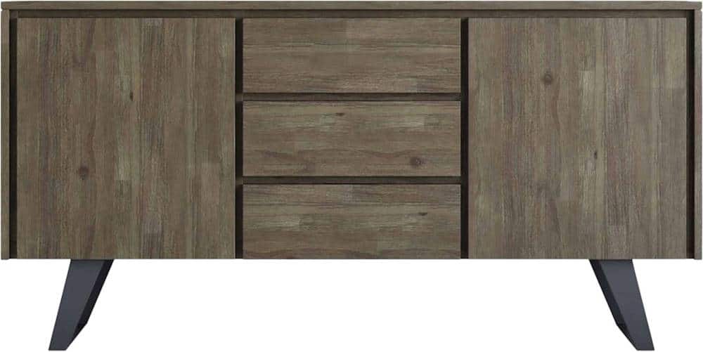 Front. Simpli Home - Lowry Modern Industrial Acacia Wood And Metal 2-Door 3-Drawer Sideboard - Distressed Gray.