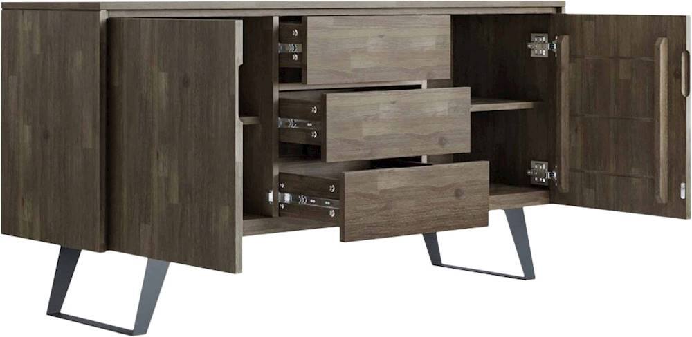 Alt View 11. Simpli Home - Lowry Modern Industrial Acacia Wood And Metal 2-Door 3-Drawer Sideboard - Distressed Gray.