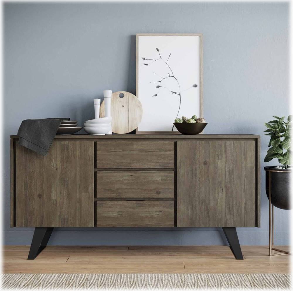 Alt View 12. Simpli Home - Lowry Modern Industrial Acacia Wood And Metal 2-Door 3-Drawer Sideboard - Distressed Gray.