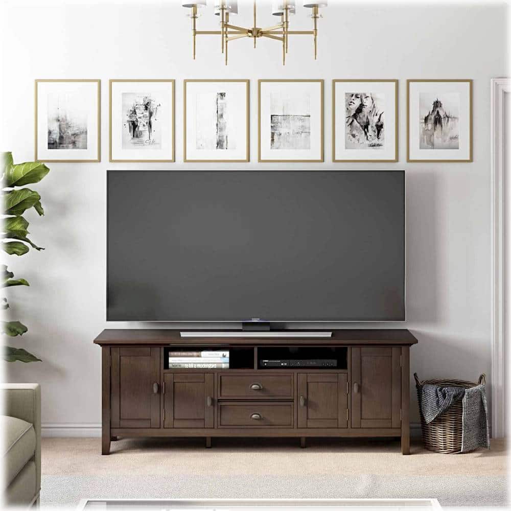 Customer Reviews Simpli Home Redmond Solid Wood 72 inch Wide Transitional TV Media Stand For