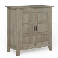 Simpli Home - Burlington SOLID WOOD 30 inch Wide Transitional Low Storage Cabinet in - Distressed Grey - Front_Zoom