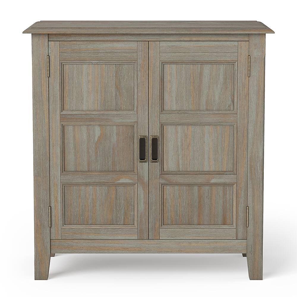 Left. Simpli Home - Burlington SOLID WOOD 30 inch Wide Transitional Low Storage Cabinet in Distressed Grey - Distressed Grey.