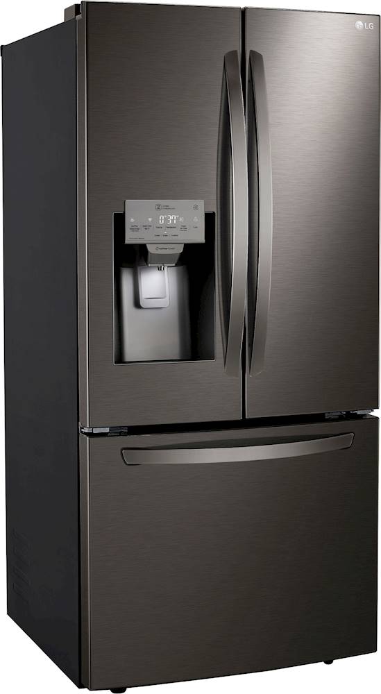 Angle View: LG - 24.5 Cu. Ft. French Door Refrigerator with Wi-Fi - Black stainless steel