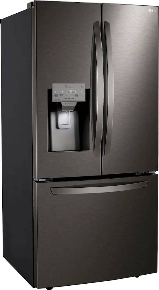 Angle. LG - 24.5 Cu. Ft. French Door Smart Refrigerator with External Tall Ice and Water - PrintProof Black Stainless Steel.