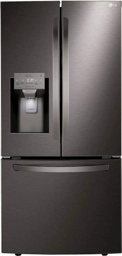 Front. LG - 24.5 Cu. Ft. French Door Smart Refrigerator with External Tall Ice and Water - PrintProof Black Stainless Steel.