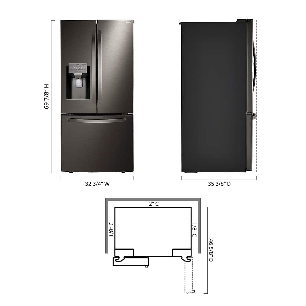 Left. LG - 24.5 Cu. Ft. French Door Smart Refrigerator with External Tall Ice and Water - PrintProof Black Stainless Steel.