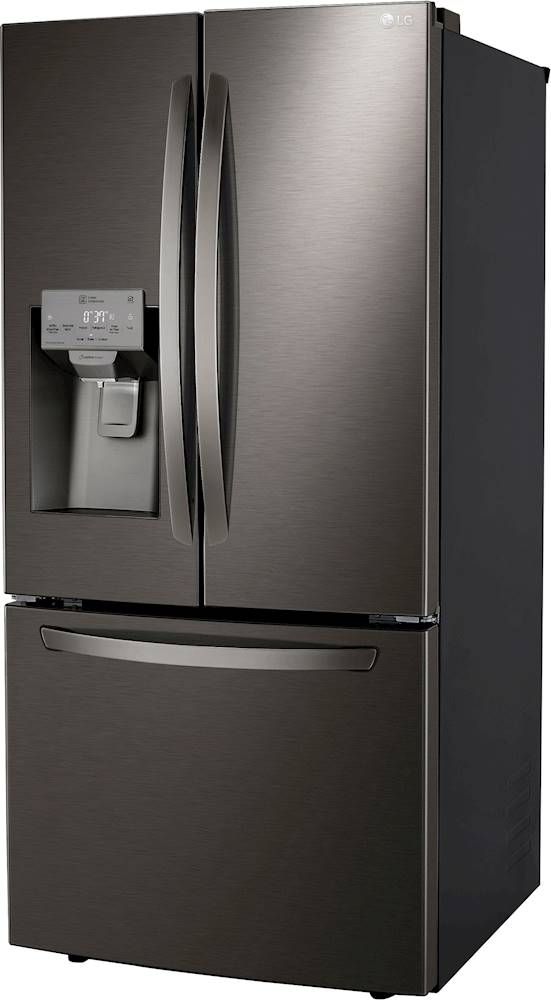Left View: GE - 27.0 Cu. Ft. French Door Refrigerator with Internal Water Dispenser - Stainless steel