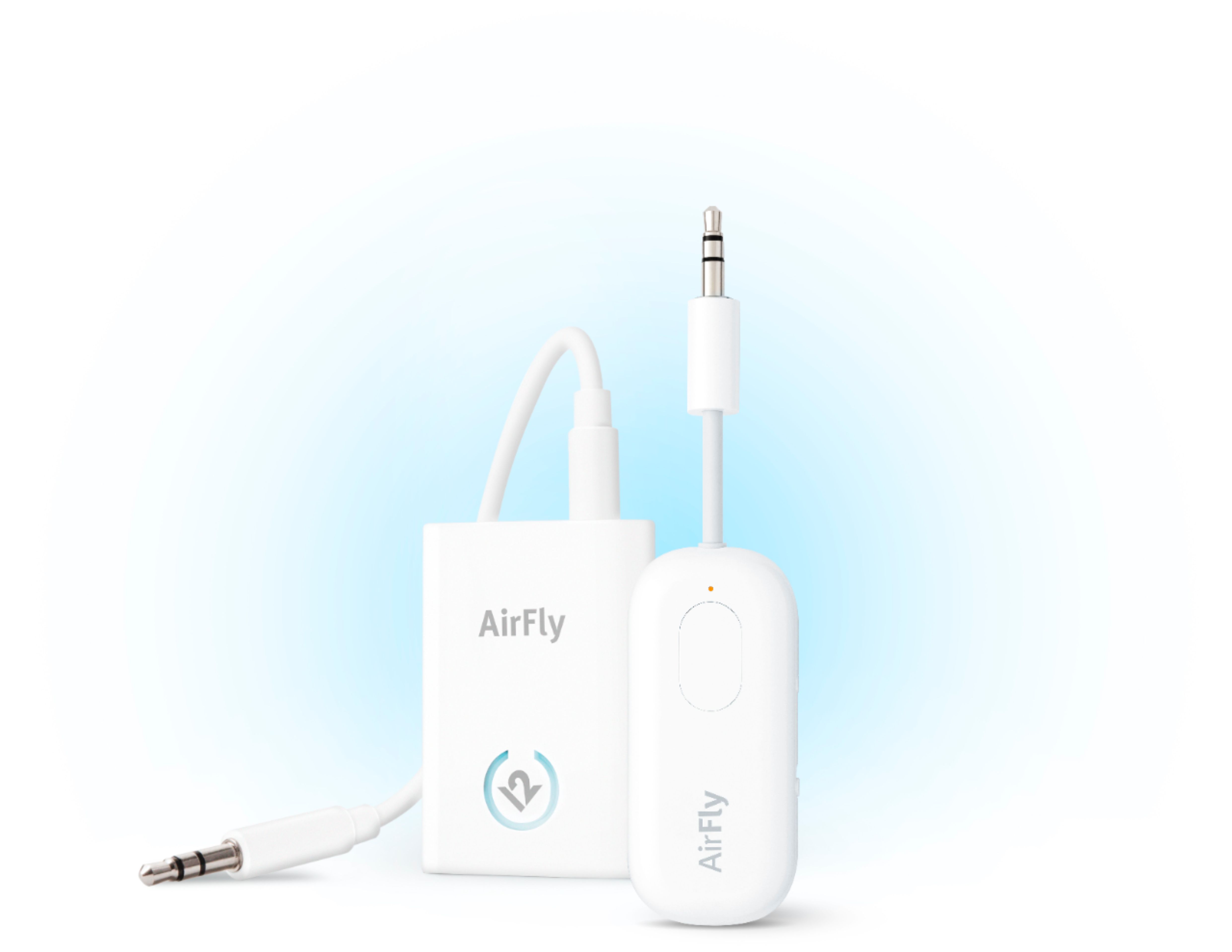  Twelve South AirFly Pro Bluetooth Wireless Audio Transmitter/  Receiver for up to 2 AirPods /Wireless Headphones; Use with any 3.5 mm Jack  on Airplanes, Gym Equipment, TVs, iPad/Tablets and Auto 