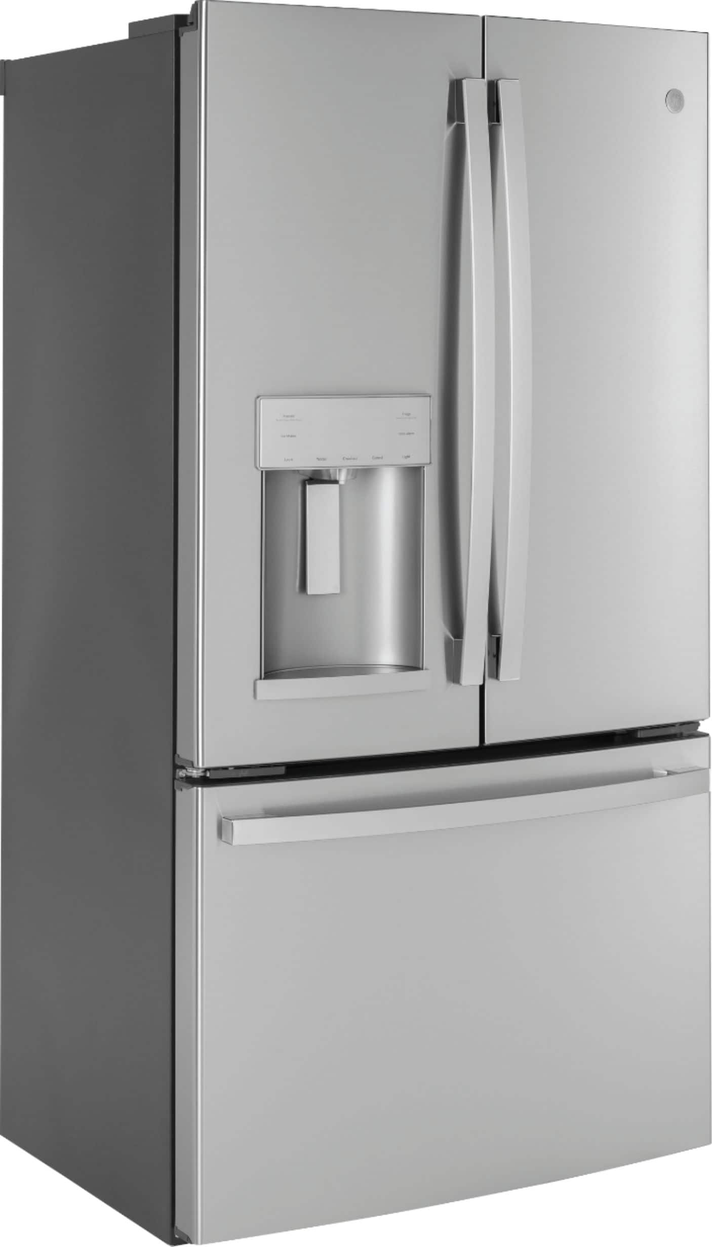 Angle. GE - 22.1 Cu. Ft. French Door Counter-Depth Refrigerator with Space Saving Ice Maker - Stainless Steel.