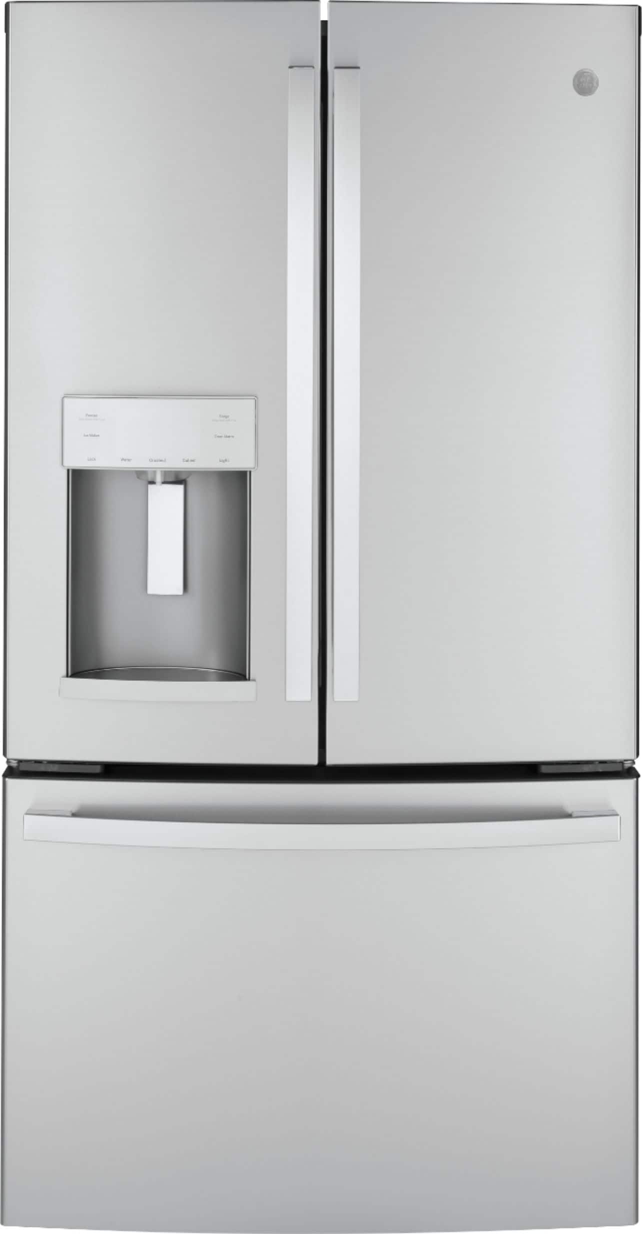 Front. GE - 22.1 Cu. Ft. French Door Counter-Depth Refrigerator with Space Saving Ice Maker - Stainless Steel.