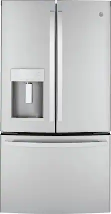 Front. GE - 22.1 Cu. Ft. French Door Counter-Depth Refrigerator with Space Saving Ice Maker - Stainless Steel.