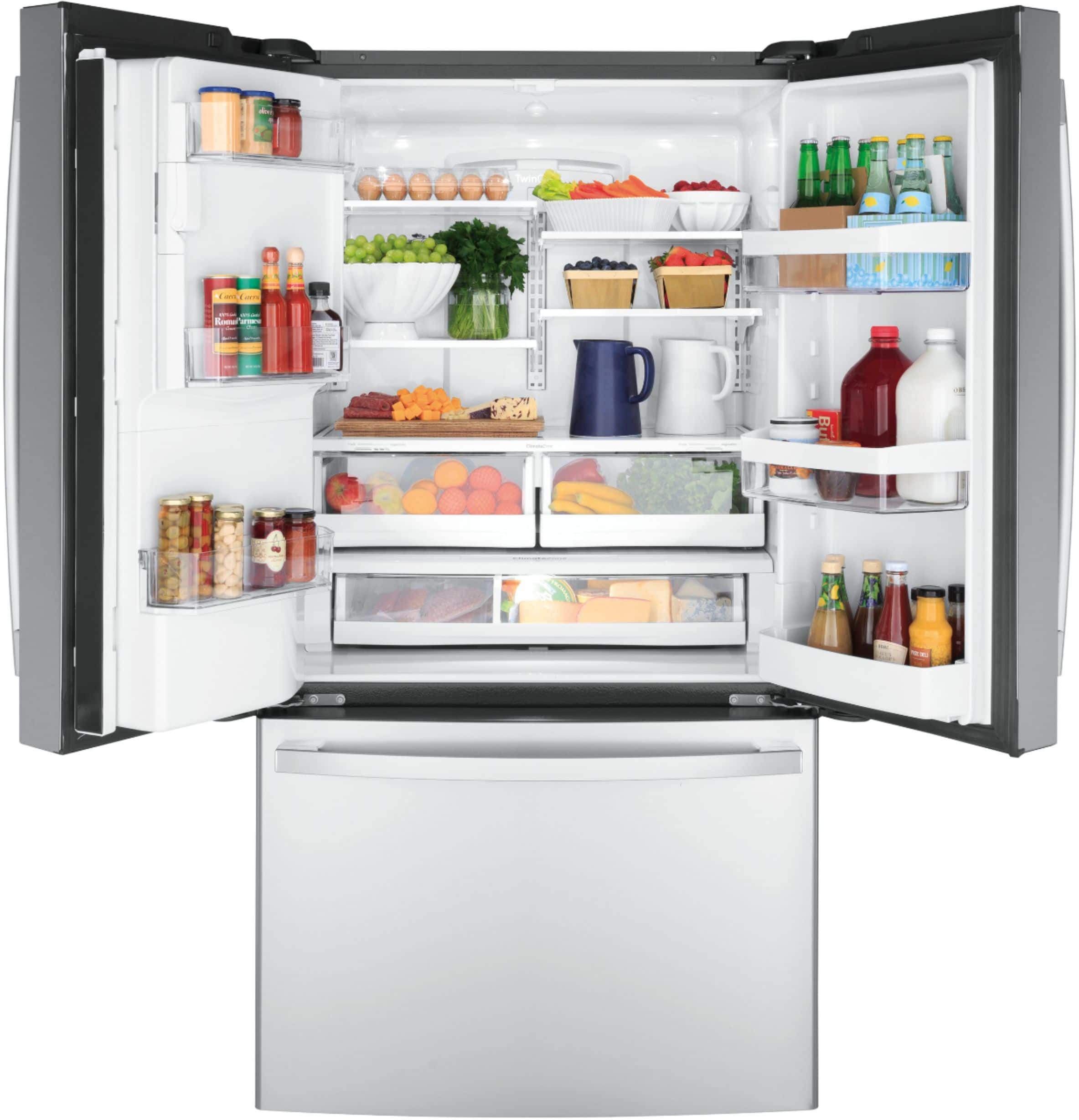 Alt View 2. GE - 22.1 Cu. Ft. French Door Counter-Depth Refrigerator - Stainless steel.