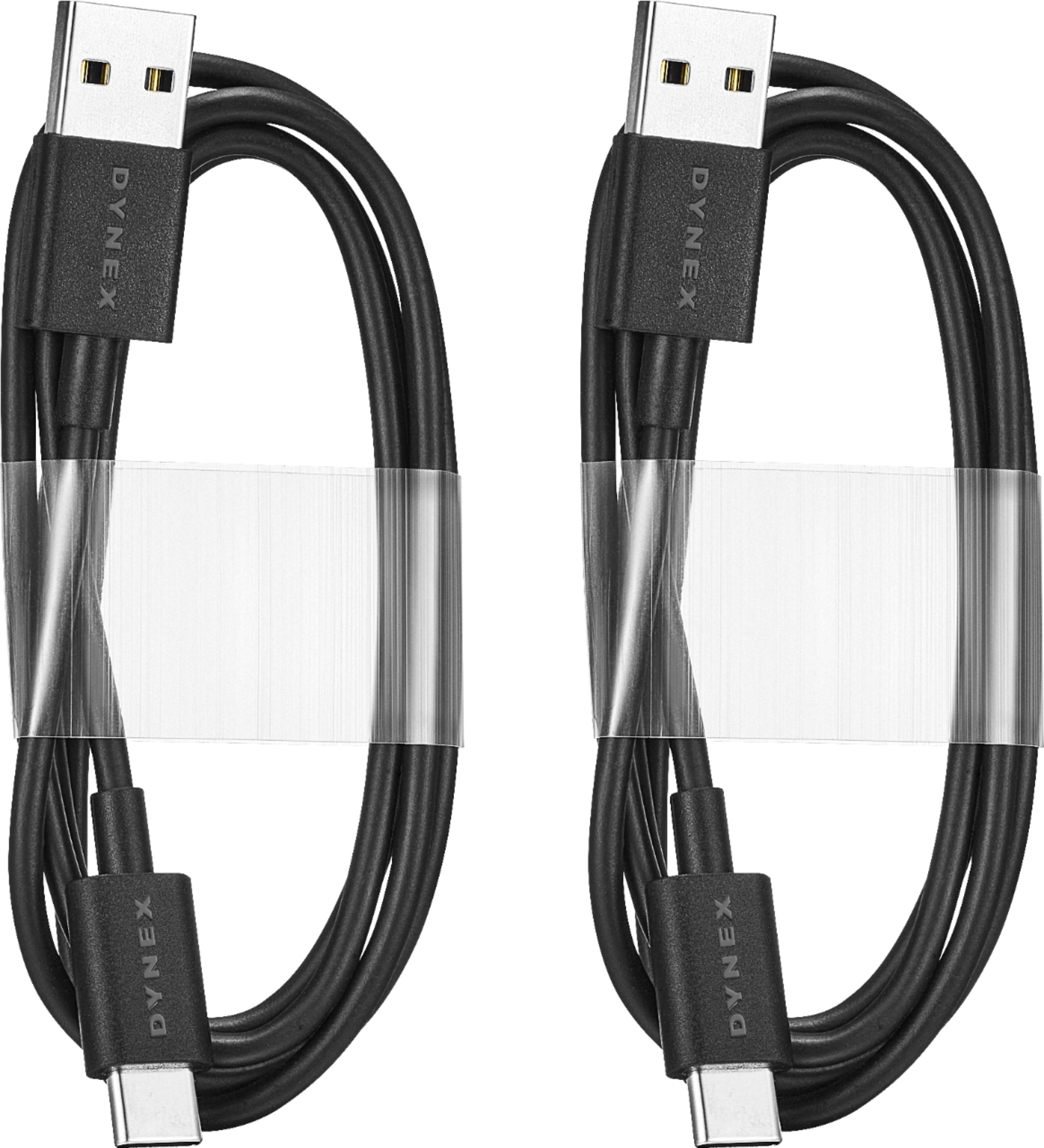 Left View: Dynex™ - 3' USB Type C-to-USB Type A Charge-and-Sync Cable (2-Pack) - Black