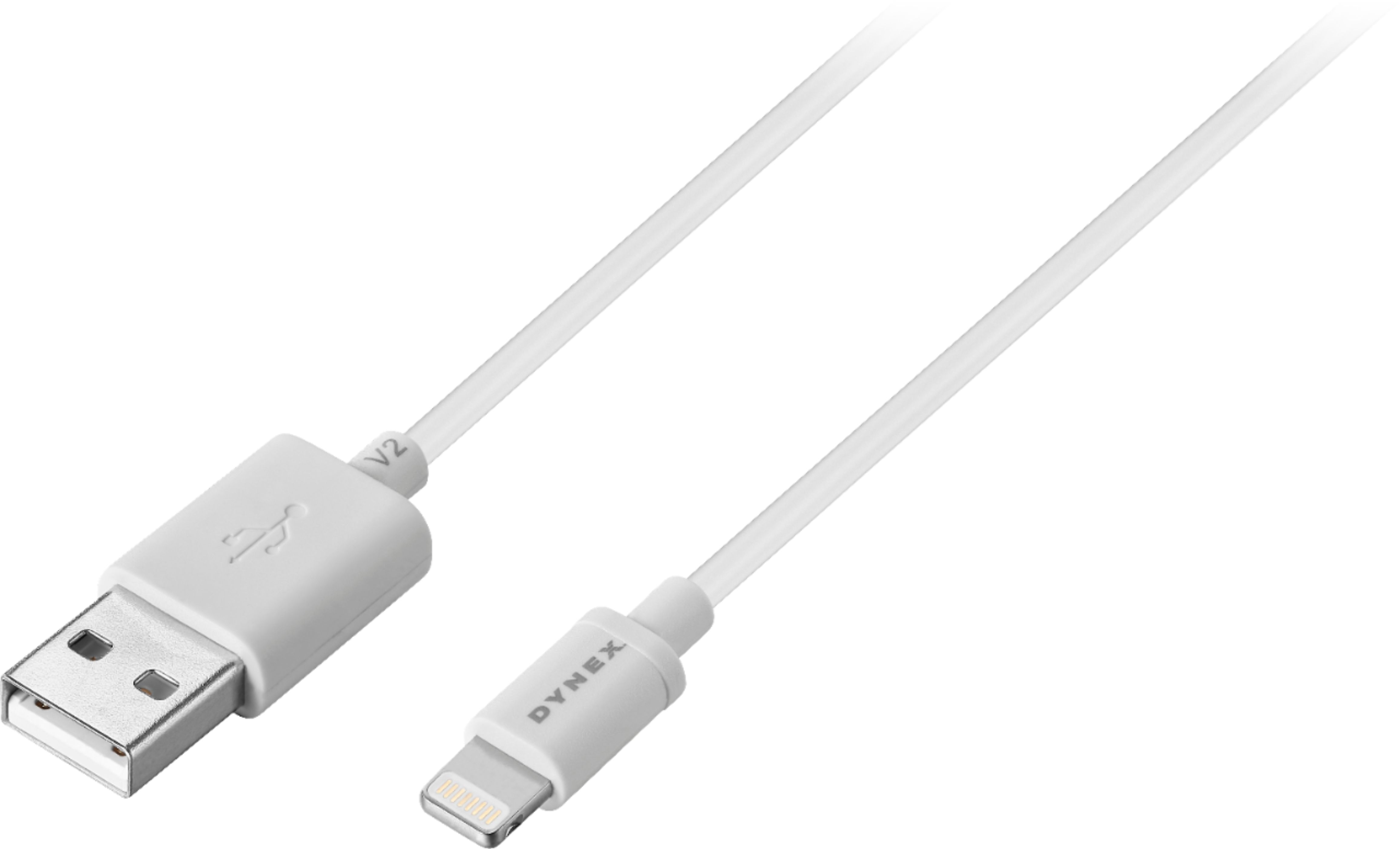 Angle View: Dynex™ - 3' USB Type A-to-Lightning Charge-and-Sync Cable (2-Pack) - White