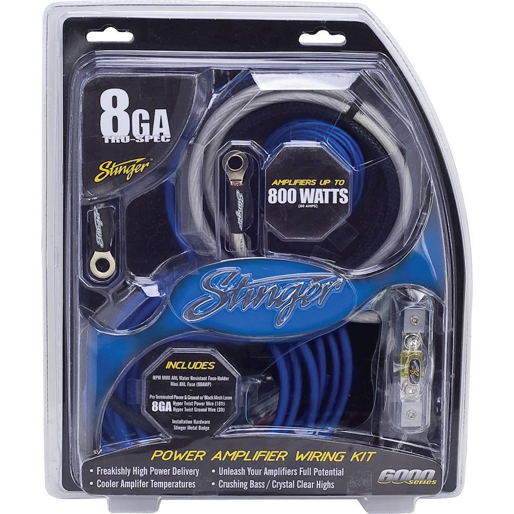 Alt View 11. Stinger - 6000 Series 8GA Power Amplifier Wiring Kit for Car Audio Systems up to 800W/70A - Blue.
