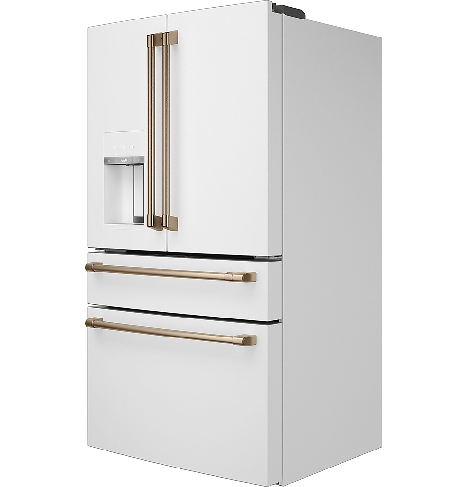 Package CAFEMW1 - Cafe Appliance Package - 4 Piece Appliance Package with  Gas Range - Matte White with Brushed Bronze Hardware