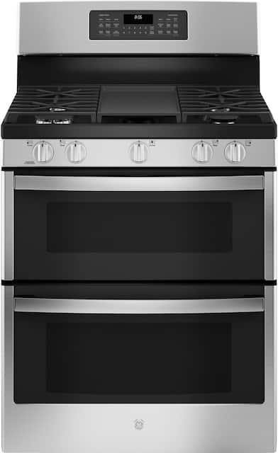 Ge 6 8 Cu Ft Freestanding Double Oven Gas Convection Range With Self Cleaning Stainless Steel Jgbs86spss Best Buy