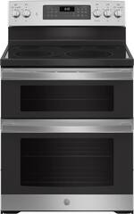 GE - 6.6 Cu. Ft. Freestanding Double Oven Electric Convection Range with Steam Clean - Stainless steel - Front_Standard