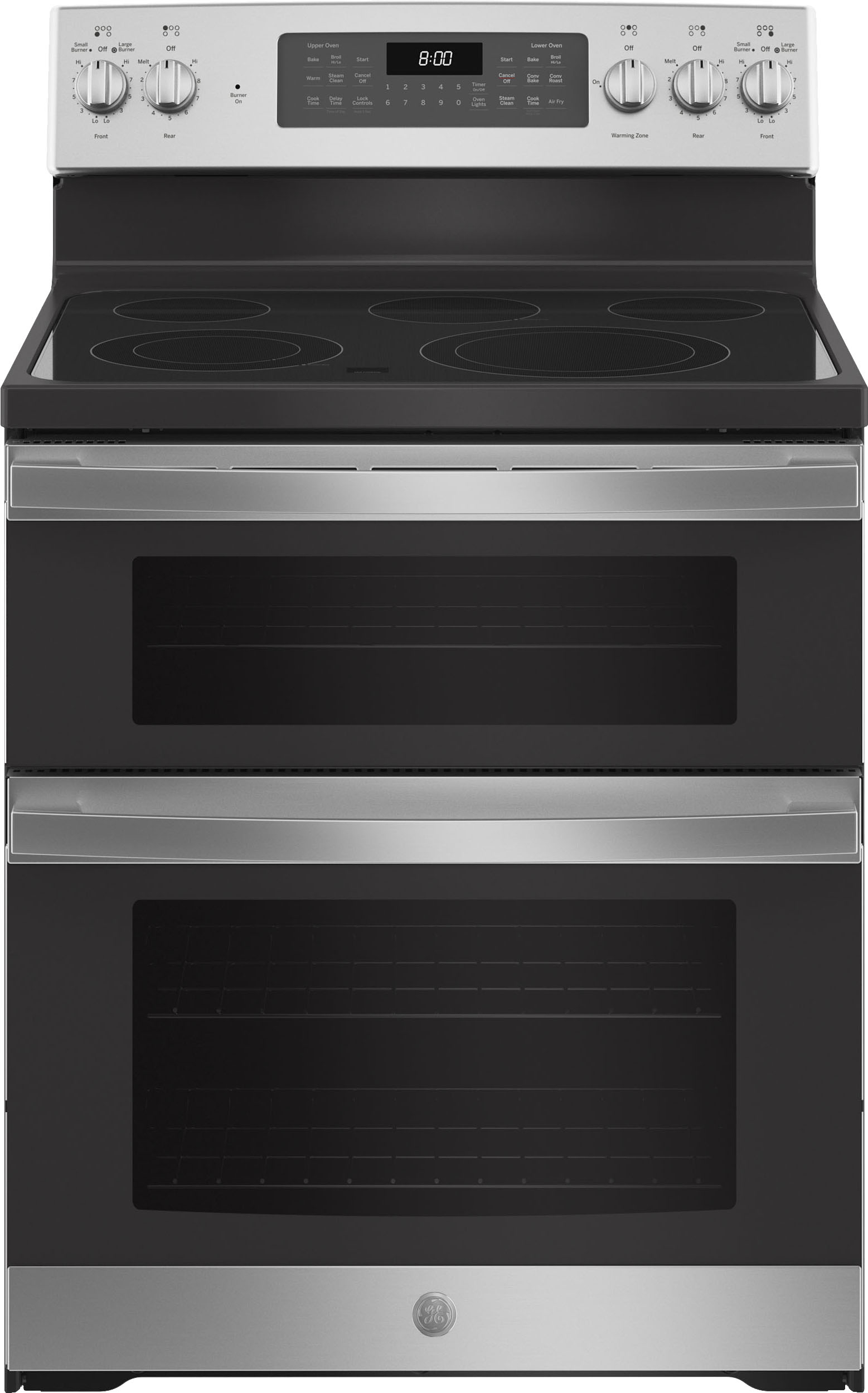 GE – 6.6 Cu. Ft. Freestanding Double Oven Electric Convection Range with Self-Steam Cleaning and No-Preheat Air Fry – Stainless steel