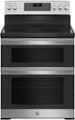 GE - 6.6 Cu. Ft. Freestanding Double Oven Electric Convection Range with Self-Steam Cleaning and No-Preheat Air Fry - Stainless Steel