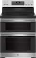 GE - 30 in. Wide 5 Elements 6.6 Cu. Ft. Freestanding Double Oven Electric Convection Range with Steam Cleaning and Air Fry - Stainless Steel